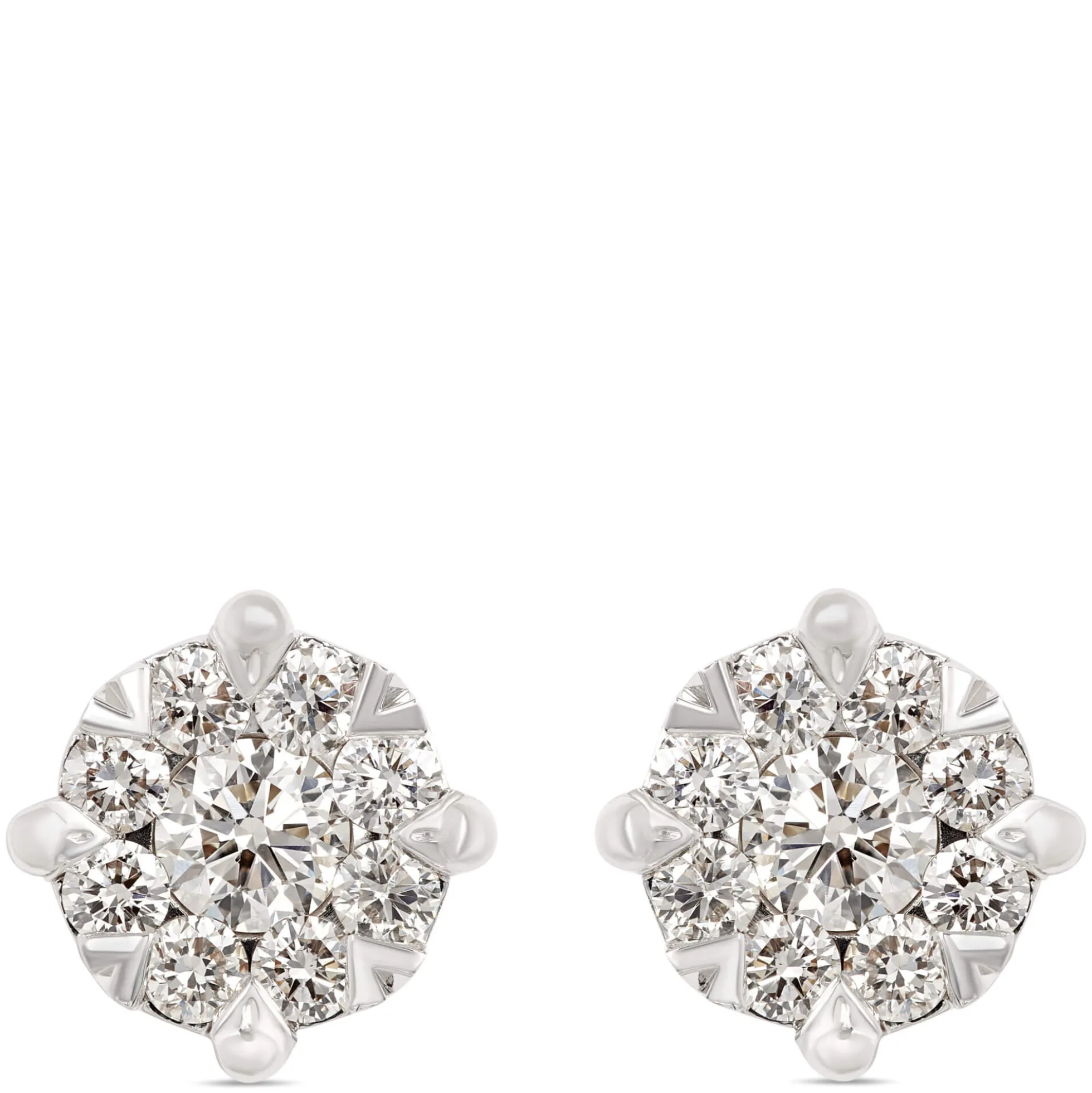 Cluster Diamond Studs, 1 Carat Total Weight, 14K White Gold
