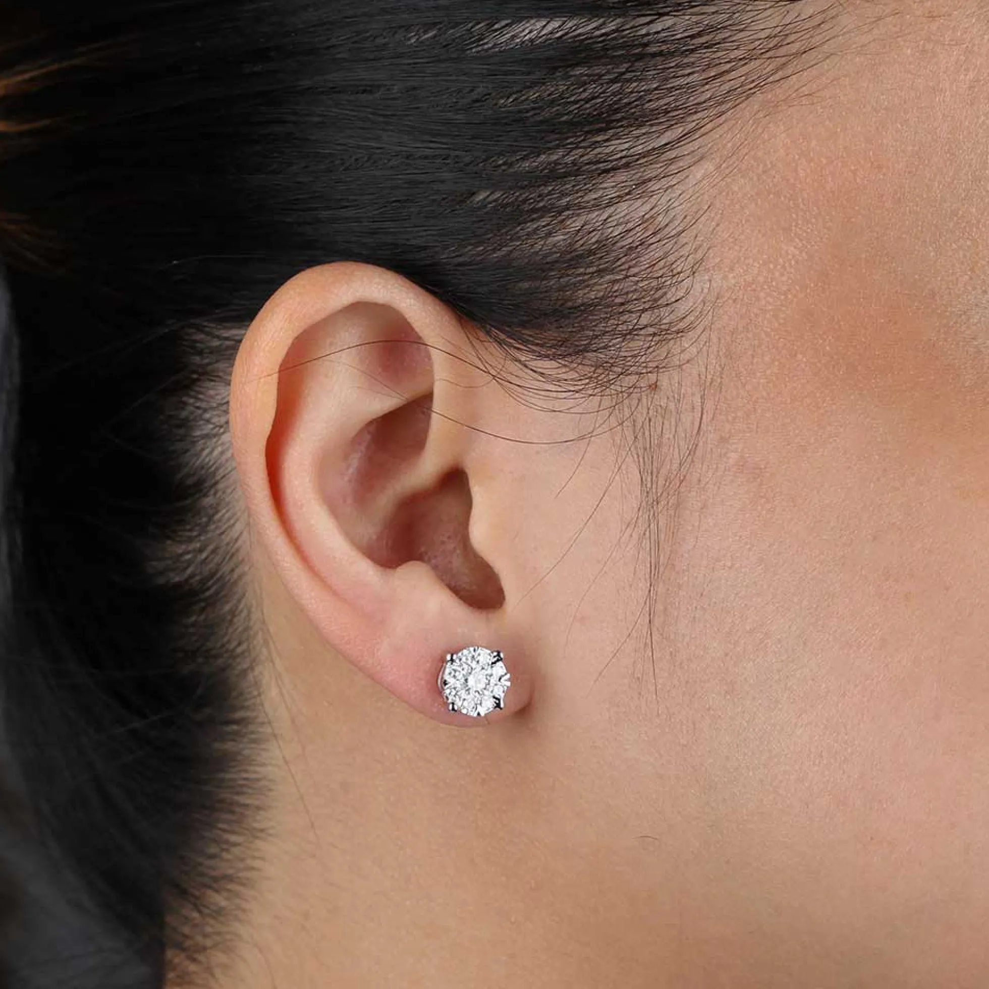 Cluster Diamond Studs, 1 Carat Total Weight, 14K White Gold