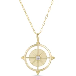 Compass Pendant Necklace with Ikuma Diamond, 14K Yellow Gold