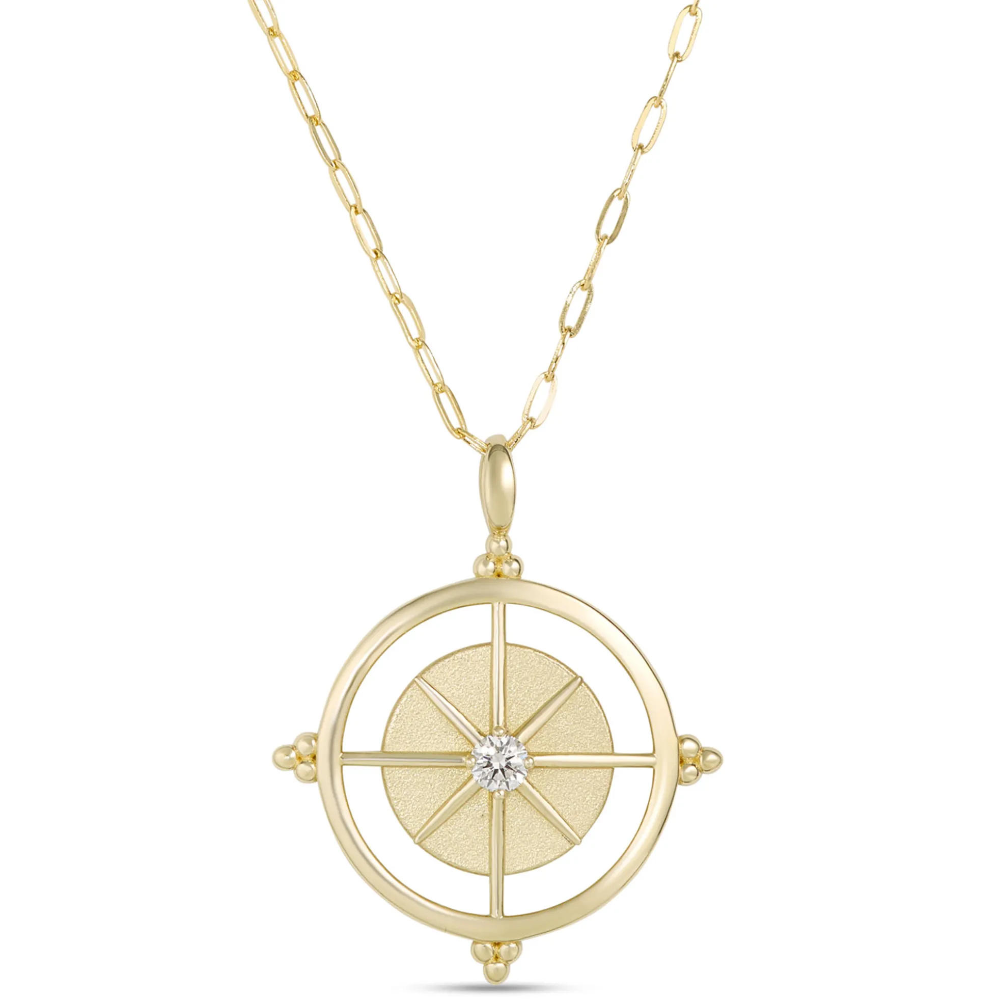 Compass Pendant Necklace with Ikuma Diamond, 14K Yellow Gold