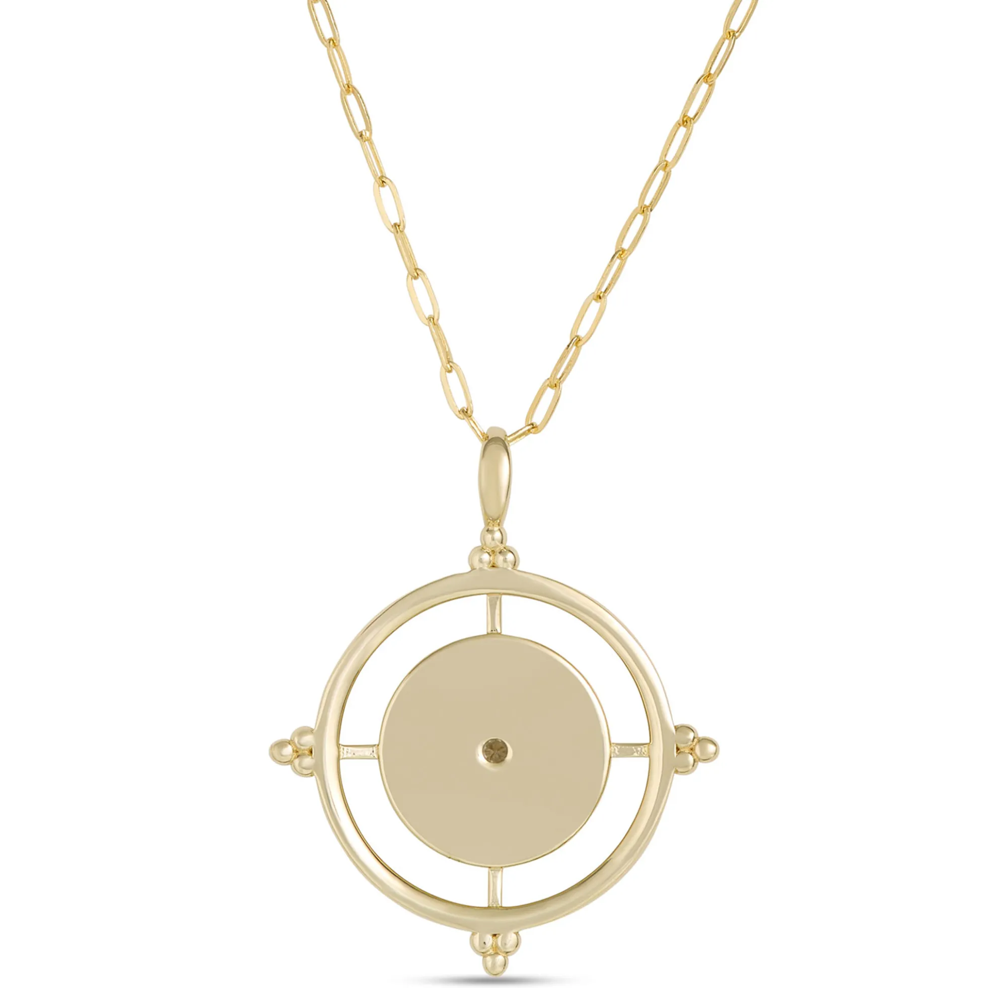 Compass Pendant Necklace with Ikuma Diamond, 14K Yellow Gold