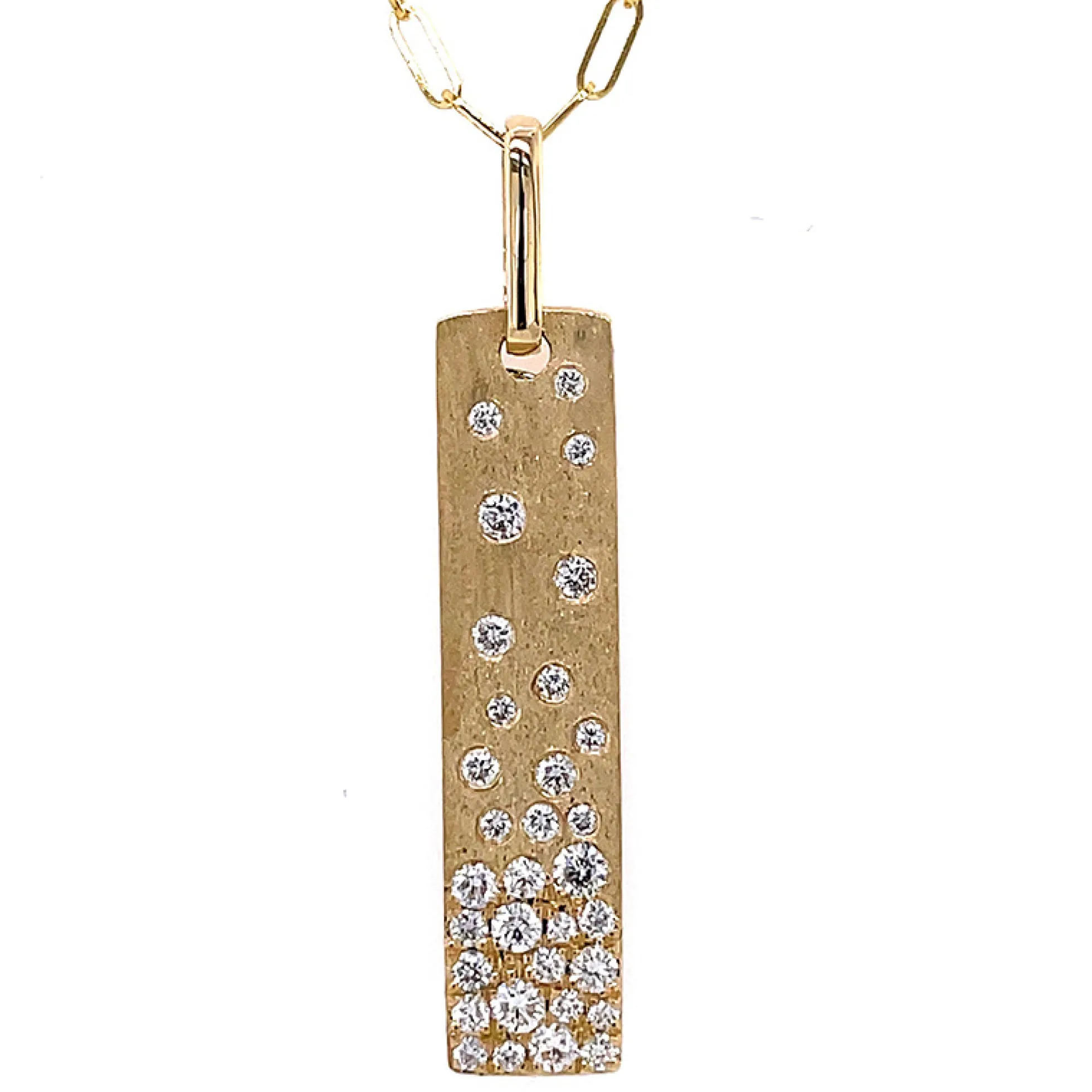 Confetti Diamond and Gold Bar Pendant Necklace, 14K Yellow Gold