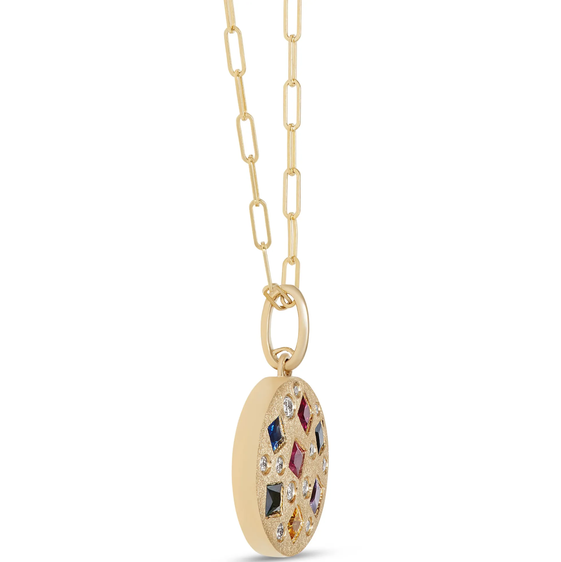 Confetti Rainbow Sapphire and Diamond Pendant, 14K Yellow Gold