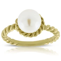 Cultured Freshwater Button Pearl Rope Ring 14K