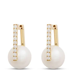 Cultured Pearl Hoop Earrings, 14K Yellow Gold
