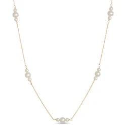 Cultured Pearl Station Necklace, 14K Yellow Gold