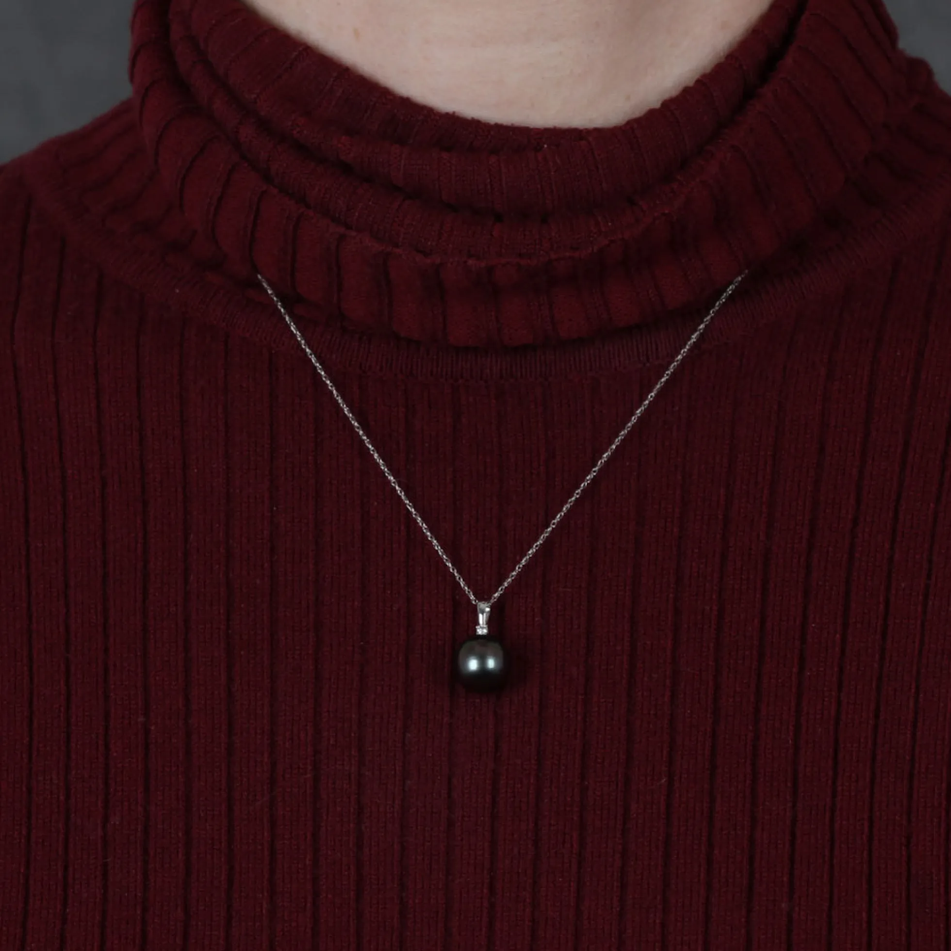 Cultured South Sea Tahitian Pearl & Diamond Necklace 14K