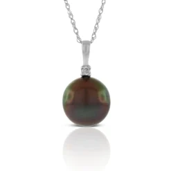 Cultured South Sea Tahitian Pearl & Diamond Necklace 14K
