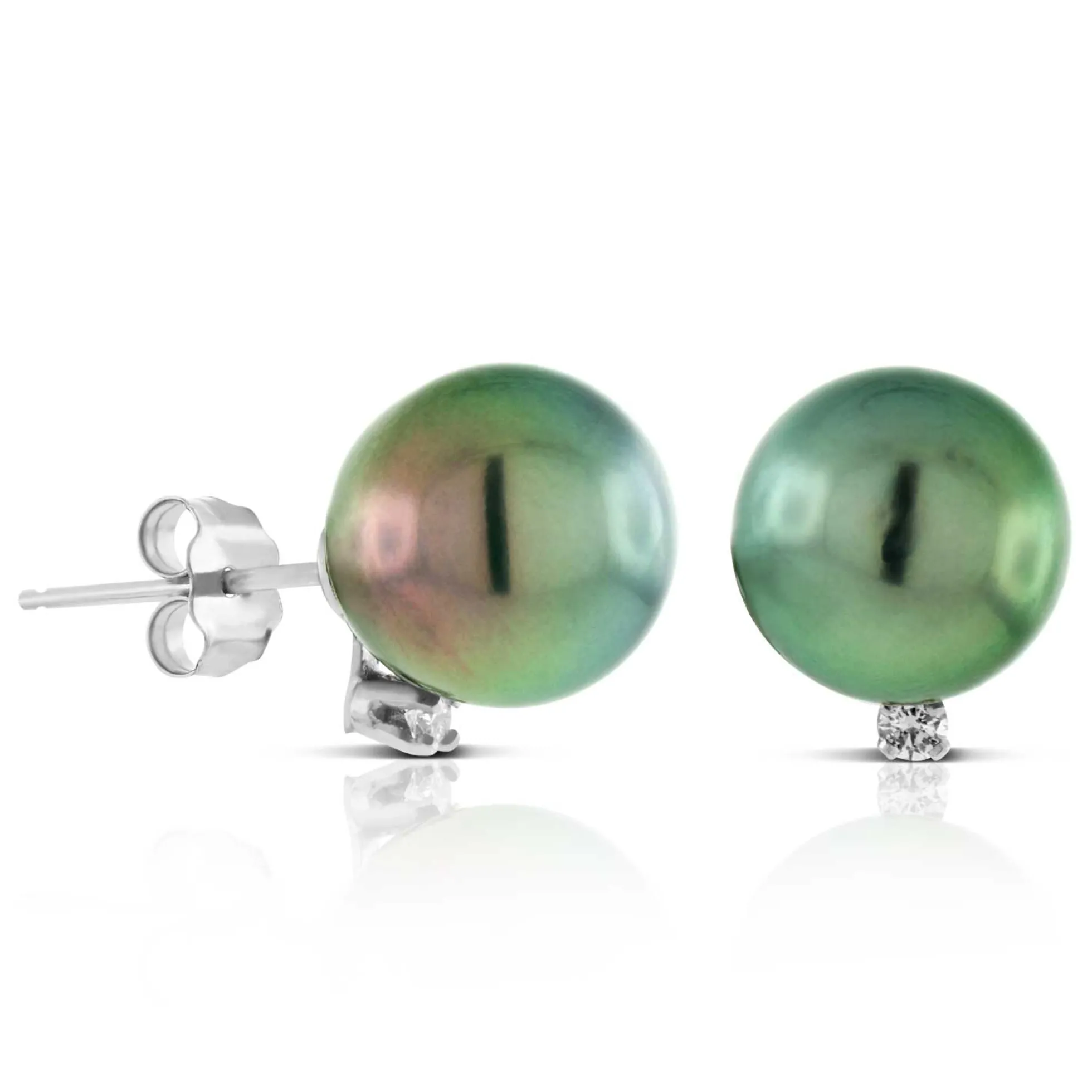 Cultured South Sea Tahitian Pearl & Diamond Earrings, 14K White Gold
