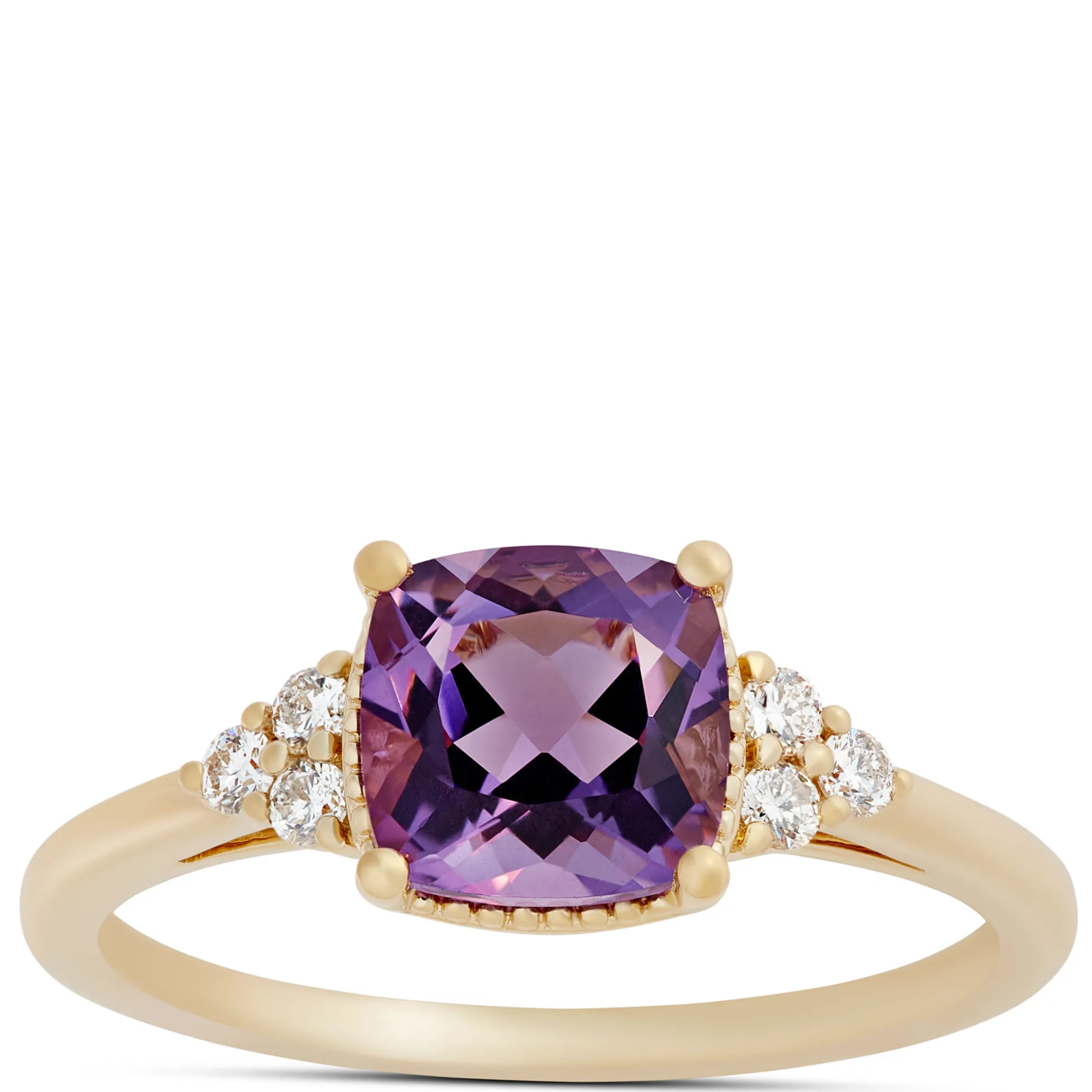 Cushion Amethyst and Diamond Ring, 14K Yellow Gold