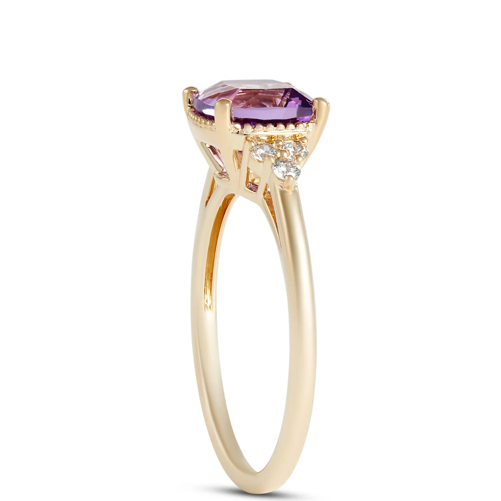 Cushion Amethyst and Diamond Ring, 14K Yellow Gold