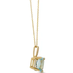 Cushion Aquamarine and Diamond Necklace, 1/10 Total Carat Weight, 14K Yellow Gold