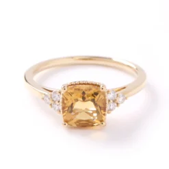 Cushion Citrine and Diamond Ring, 14K Yellow Gold