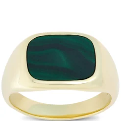 Cushion Cut Malachite Ring, 14K Yellow Gold