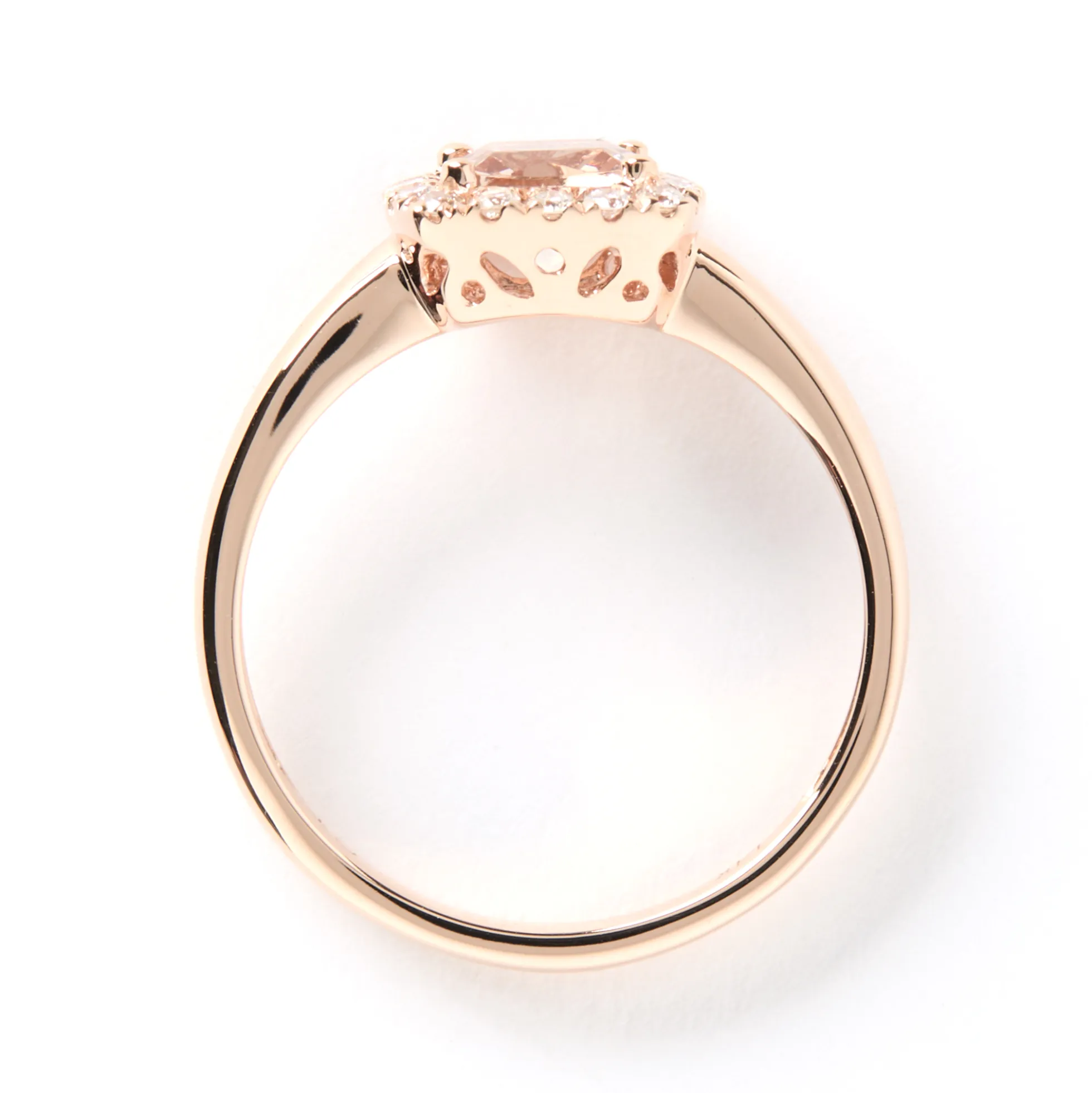 Cushion Cut Morganite and Round Diamond Ring, 14K Rose Gold