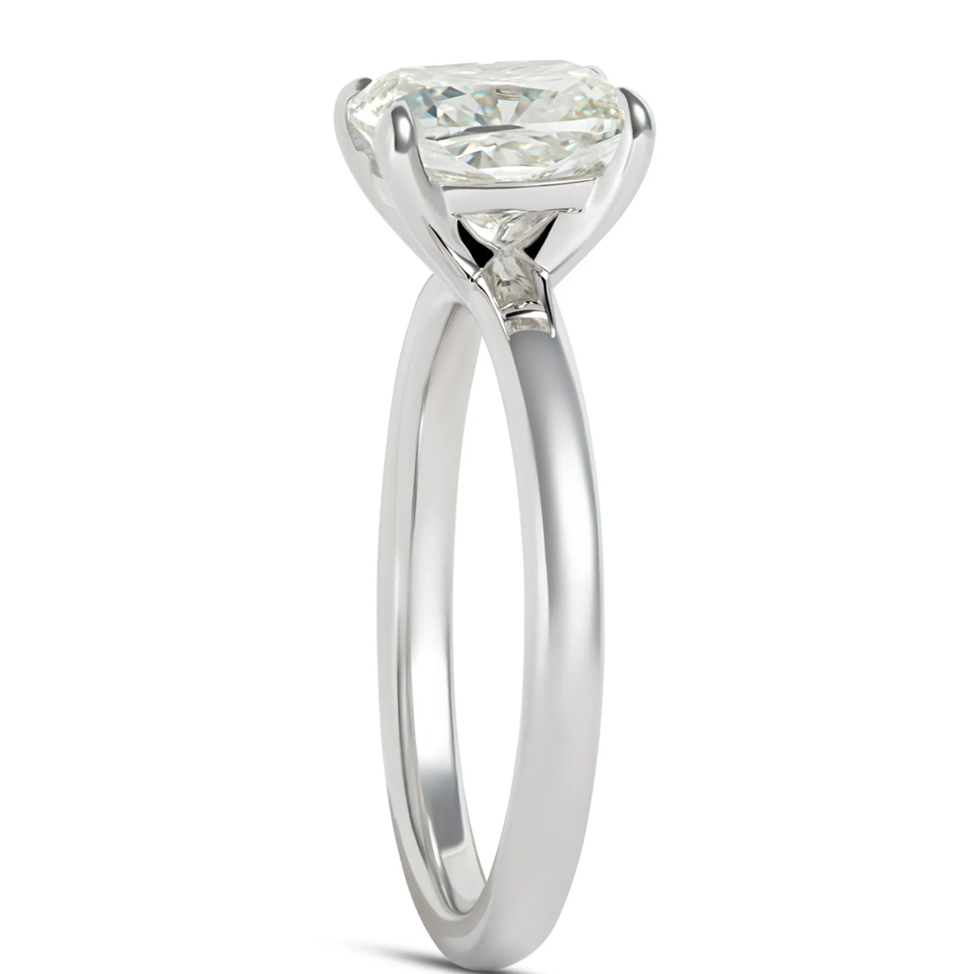 Cushion Cut Solitaire Diamond Engagement Ring, 18K White Gold