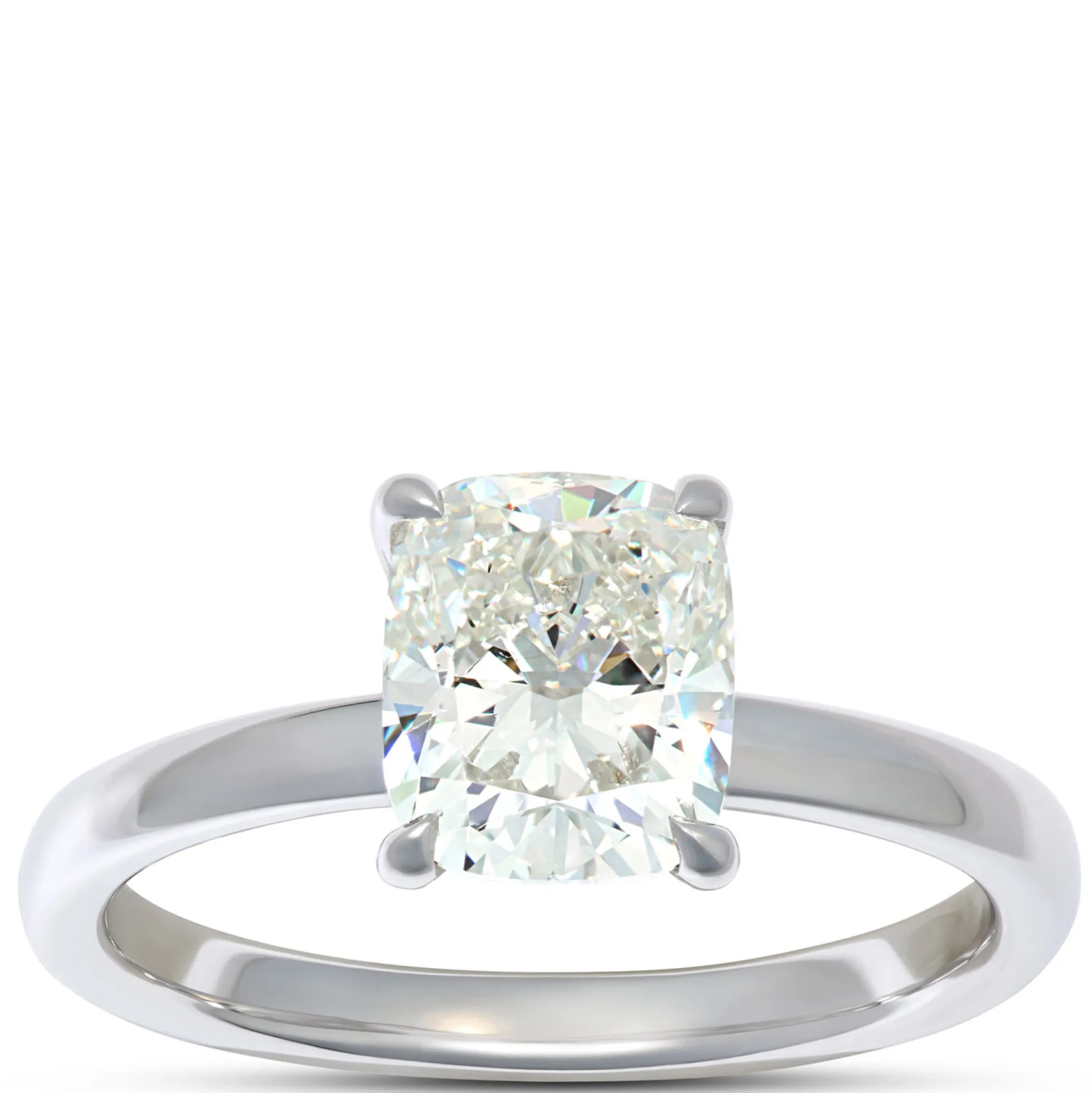 Cushion Cut Solitaire Diamond Engagement Ring, 18K White Gold