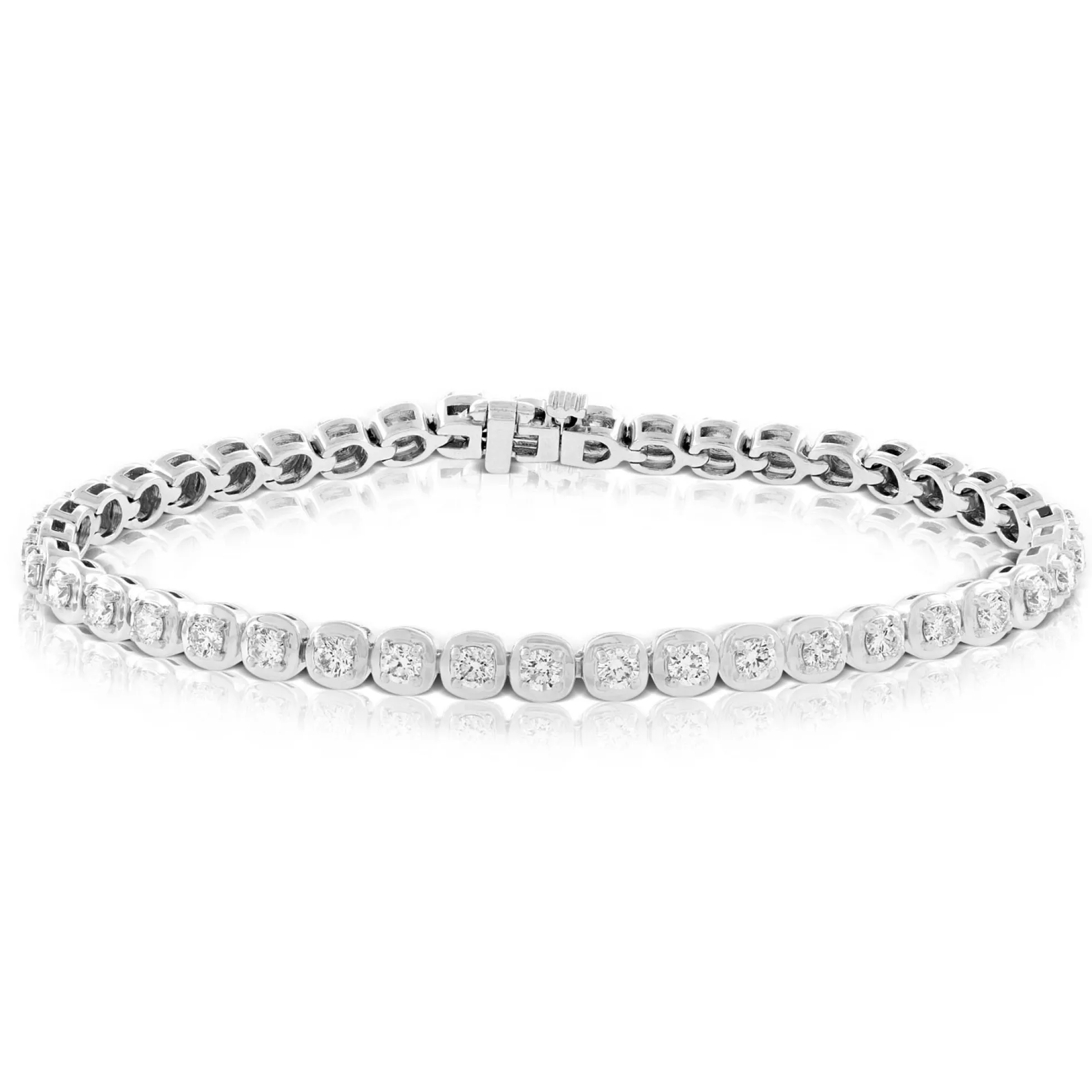 Cushion Shaped Link Diamond Bracelet 14K, 3 ctw.