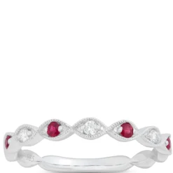 Diamond and Ruby Ring, 14K White Gold