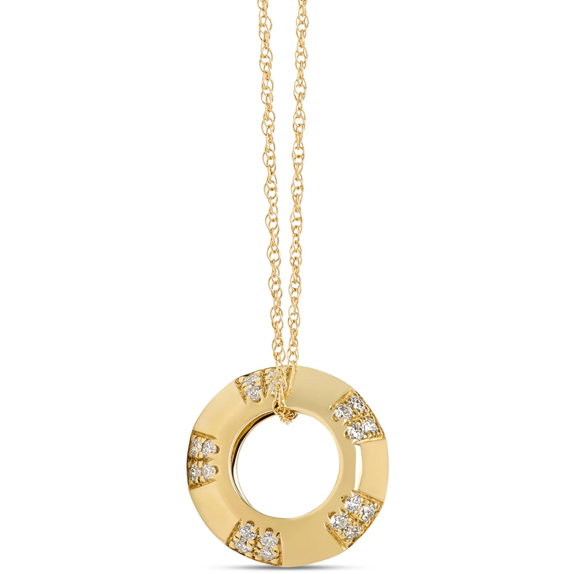 Diamond Circle Pendant, 14k Yellow Gold