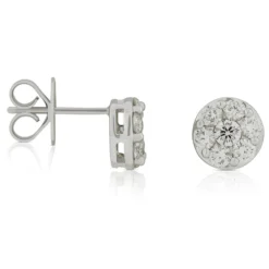 Diamond Cluster Halo Stud Earrings 14K