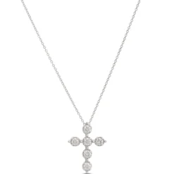 Diamond Cross Necklace, 14K White Gold