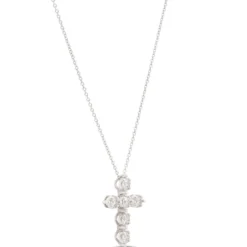 Diamond Cross Necklace, 14K White Gold