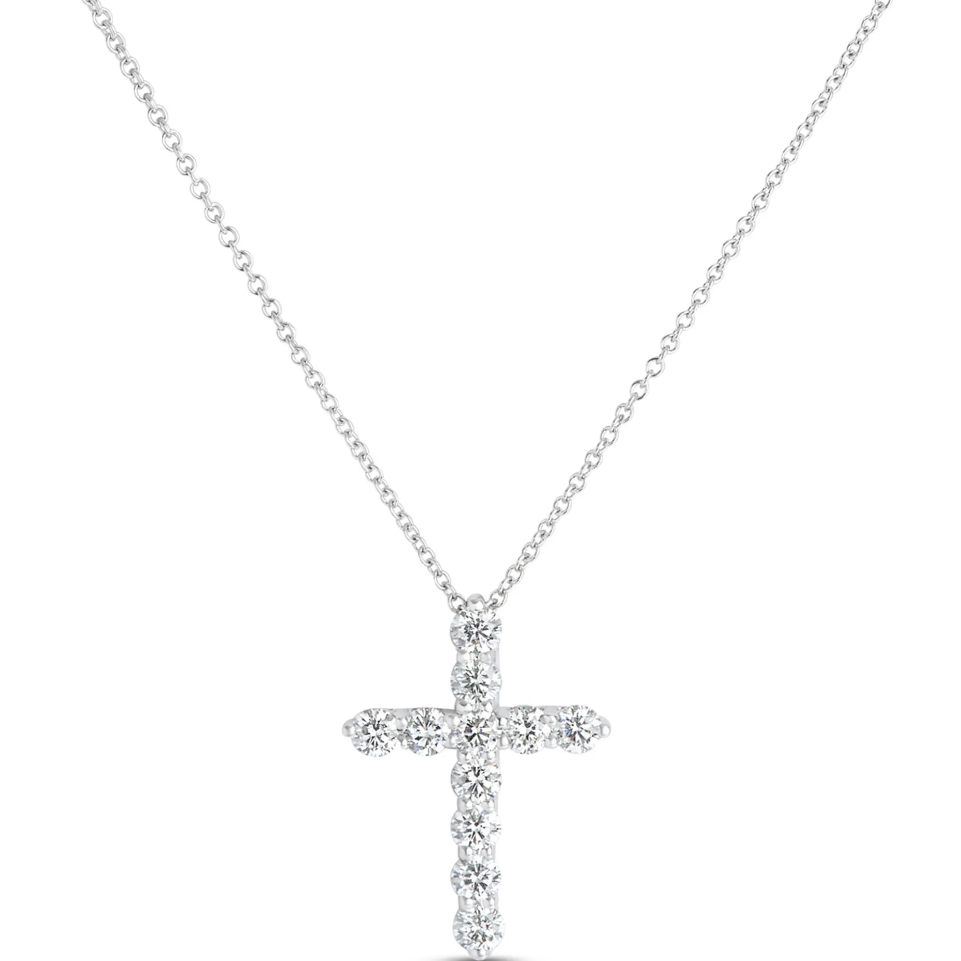 Diamond Cross Pendant, 14k White Gold