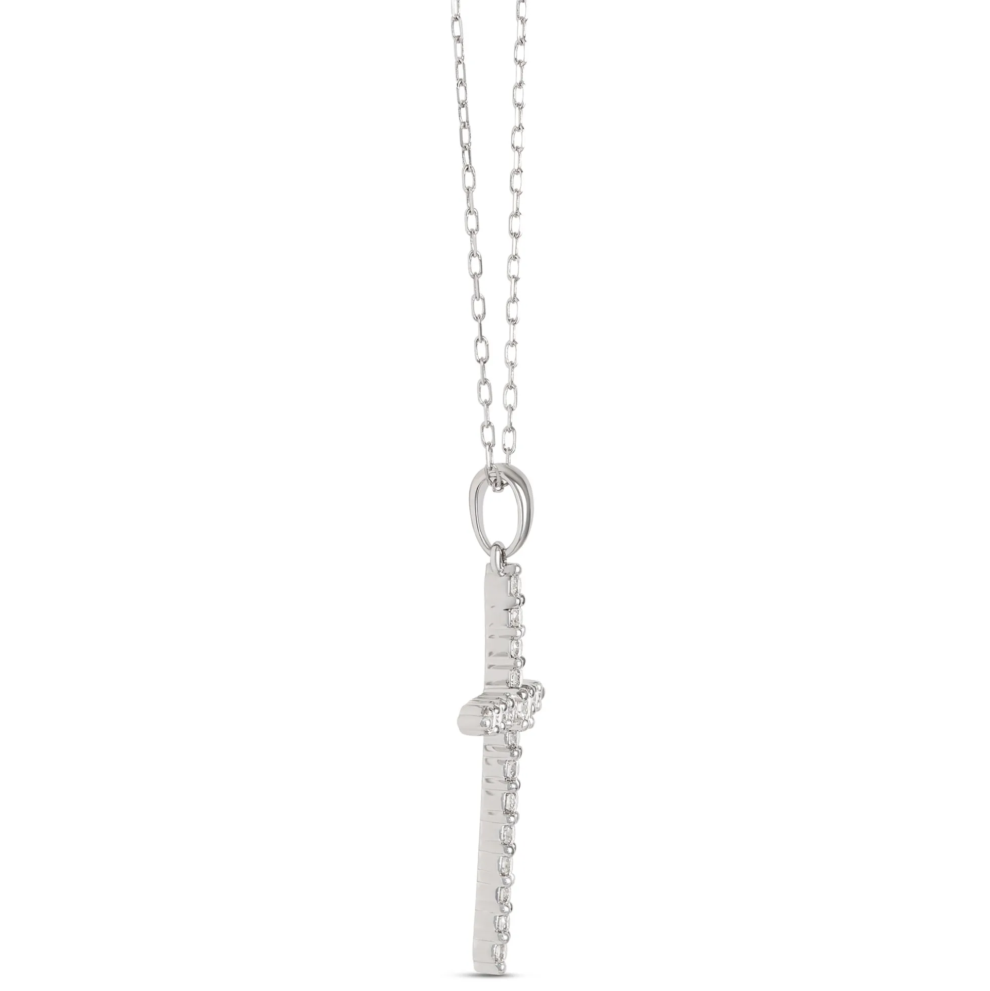 Diamond Cross Pendant, 14K White Gold
