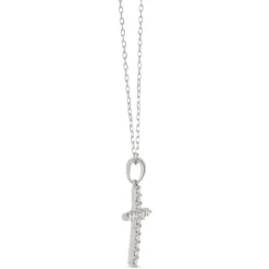 Diamond Cross Pendant, 14K White Gold