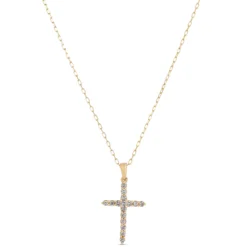 Diamond Cross Pendant, 14K Yellow Gold