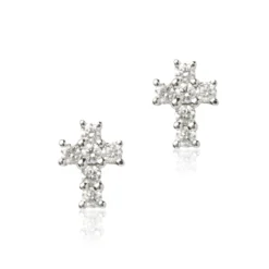 Diamond Cross Studs, 14K White Gold