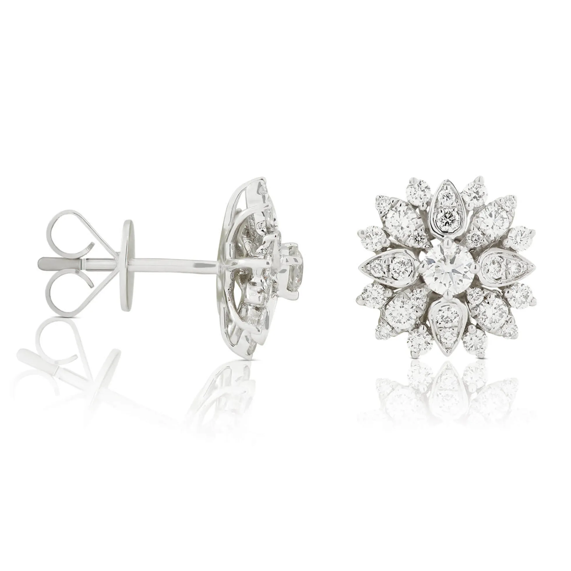 Diamond Floral Burst Stud Earrings 14K