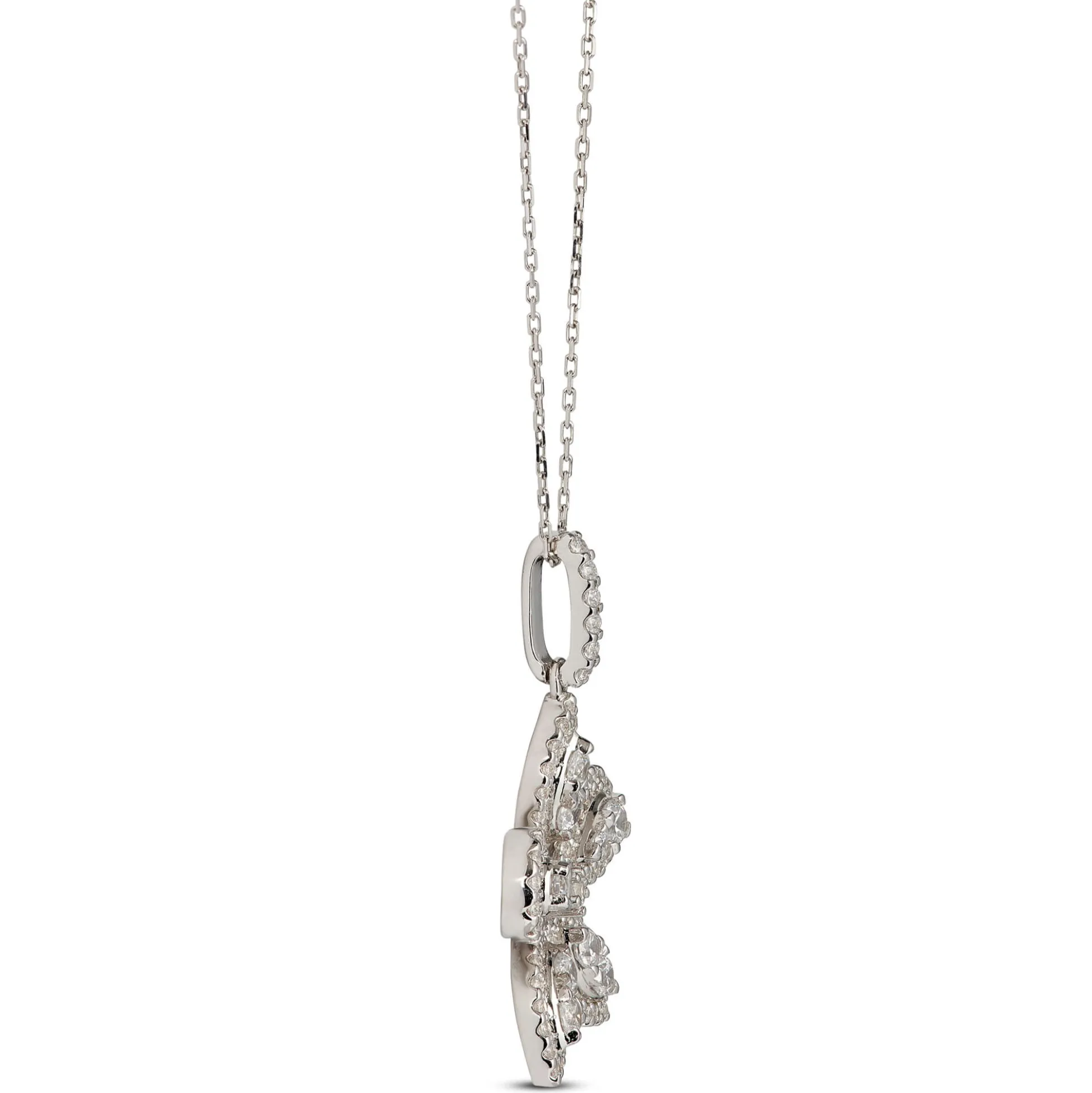 Diamond Flower Shaped Pendant Necklace, 14K White Gold