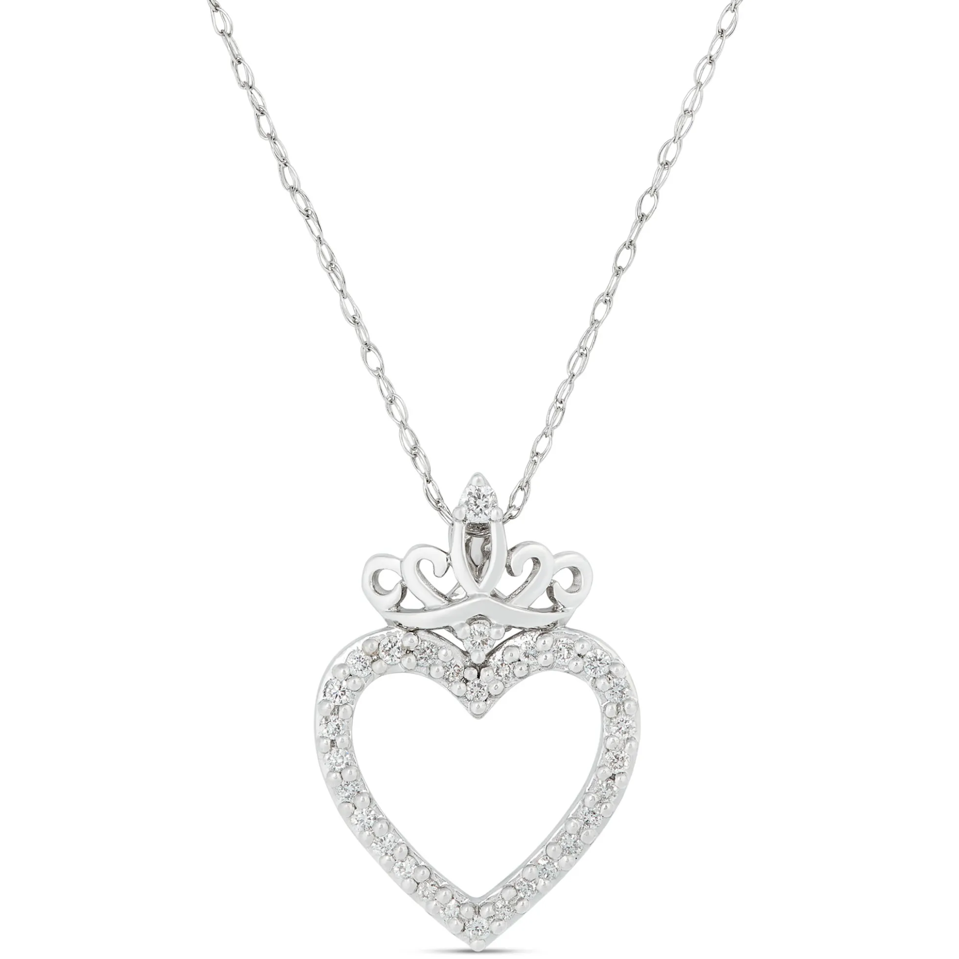 Diamond Heart & Crown Necklace 14K