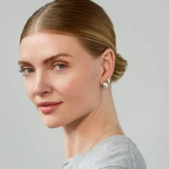 Diamond Hoops, Sterling Silver