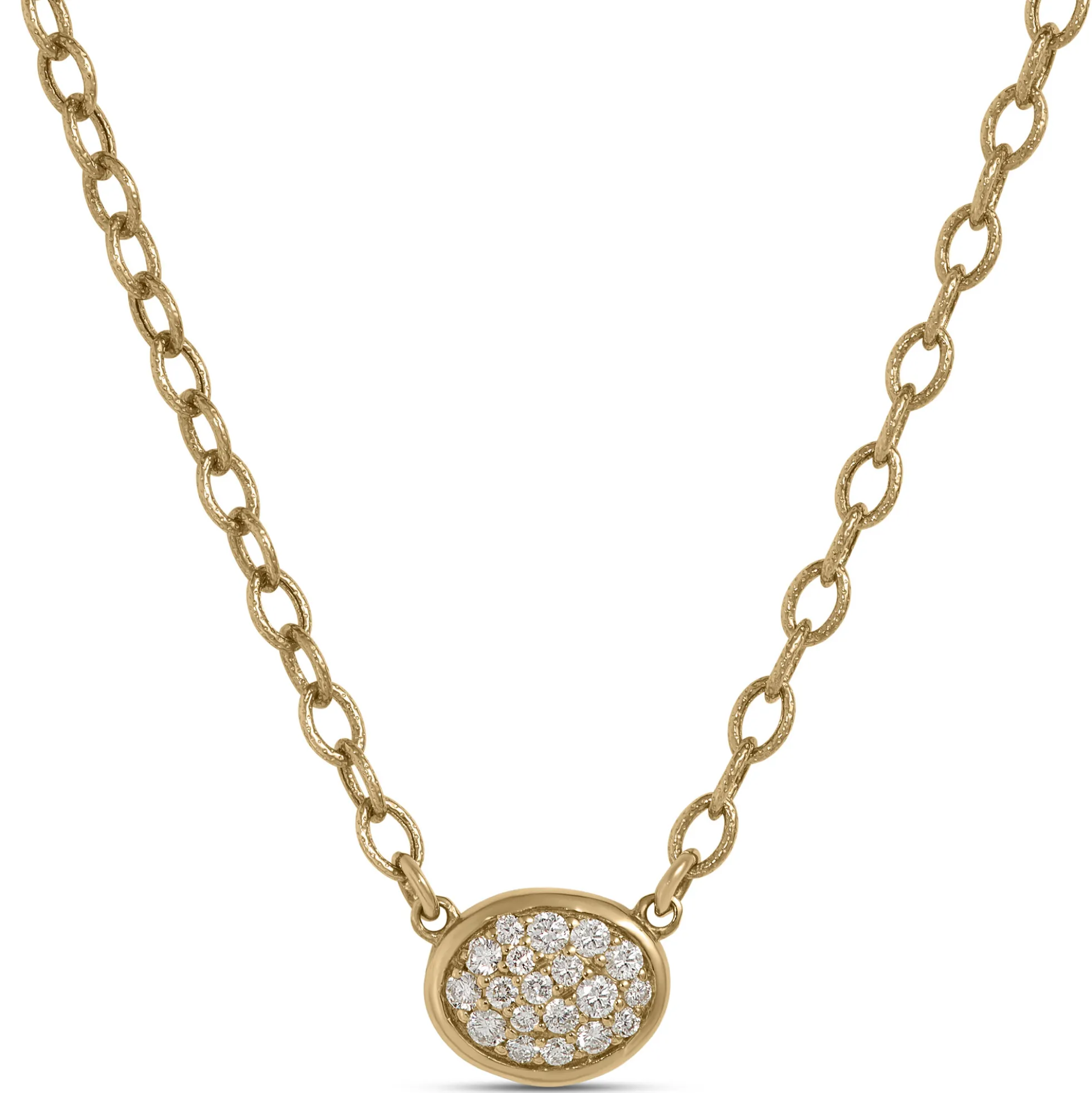 Diamond Oval Disk Pendant, 14K Yellow Gold