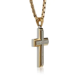 Diamond, Stainless Steel and Ion Plated Gold Cross
