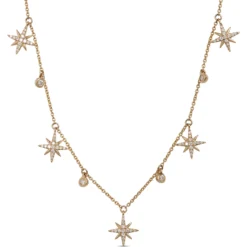 Diamond Star Dangle Necklace, 14K Yellow Gold