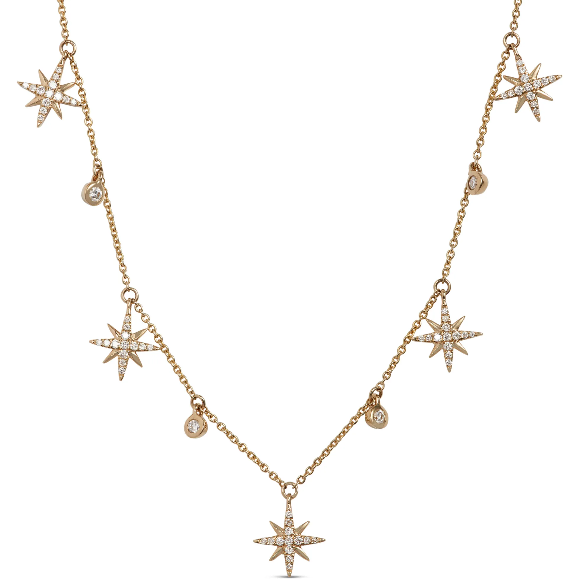 Diamond Star Dangle Necklace, 14K Yellow Gold