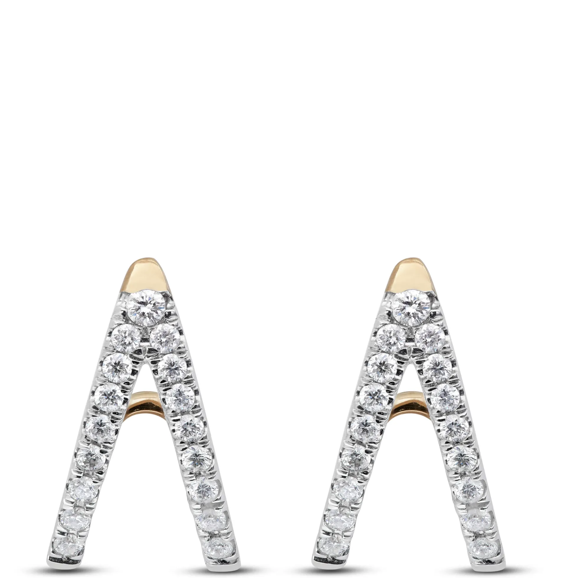 Diamond "V" Hoop Earrings, 14K Yellow Gold