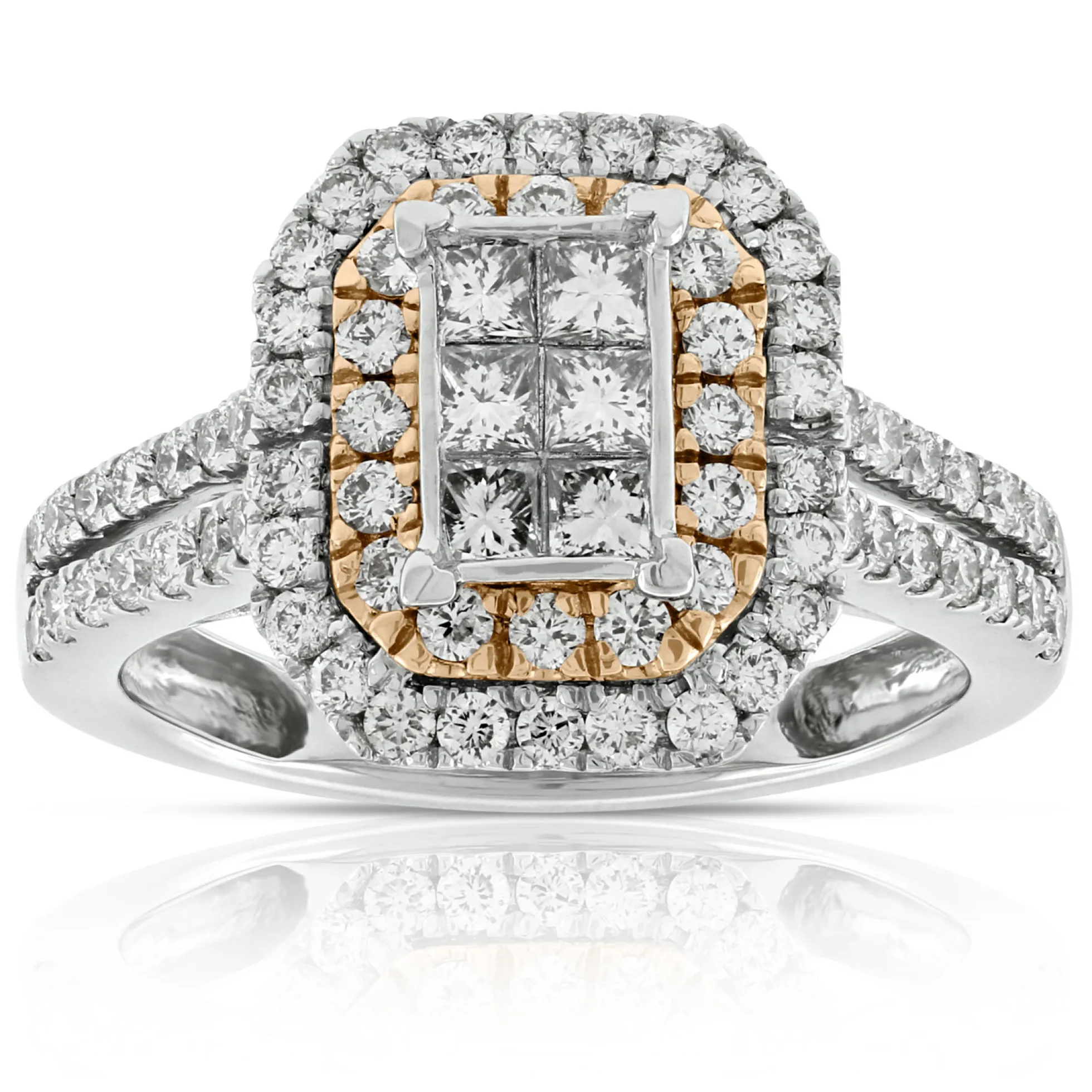 Double Halo Diamond Ring 14K