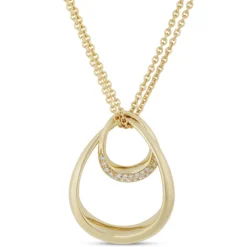 Double Loop Cluster Diamond Pendant, 14K Yellow Gold