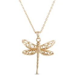 Dragonfly Pendant Necklace, 14K Yellow Gold