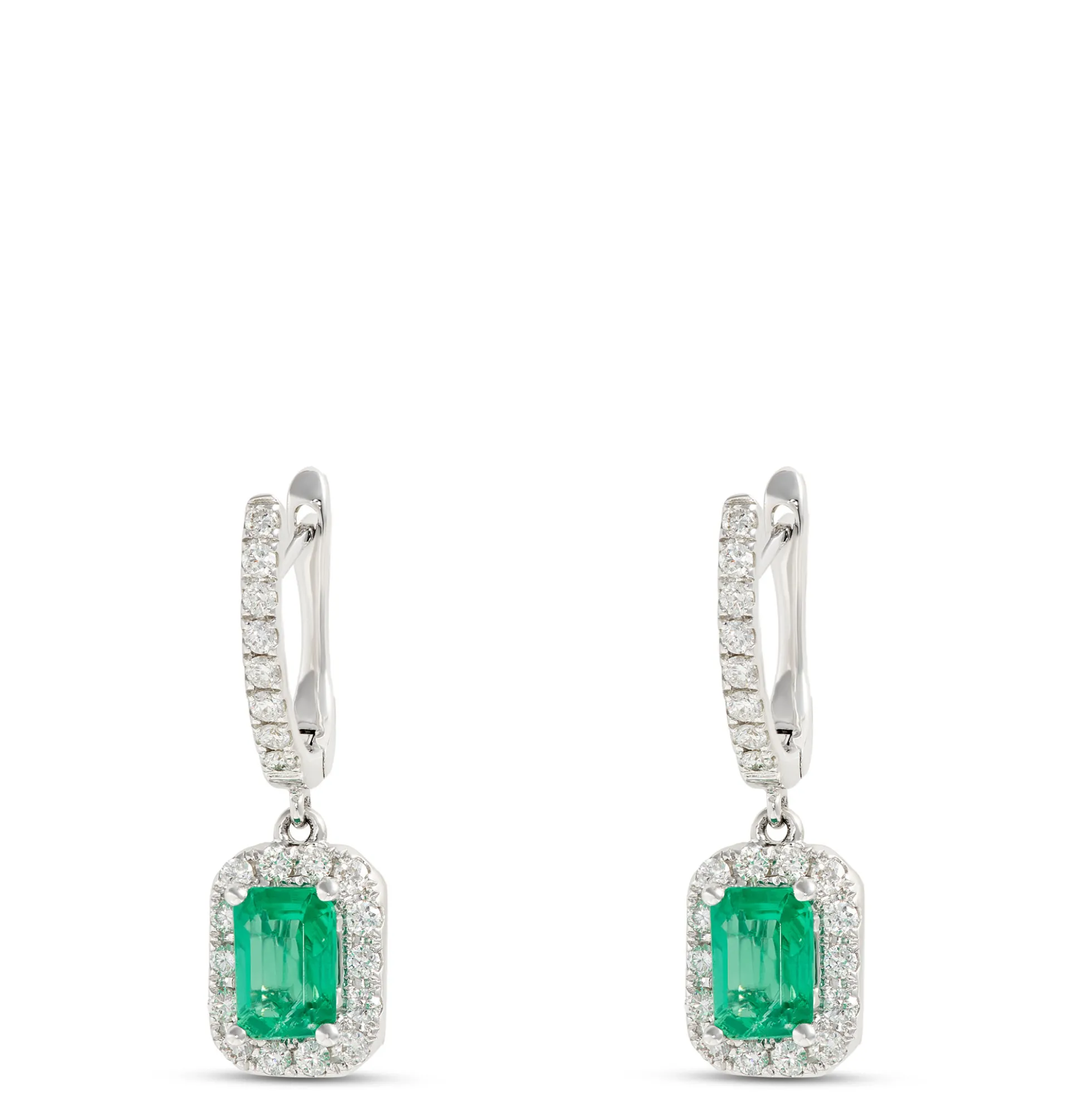 Elegant Square Emerald Earrings with Diamonds, ½ Carat, 14K White Gold