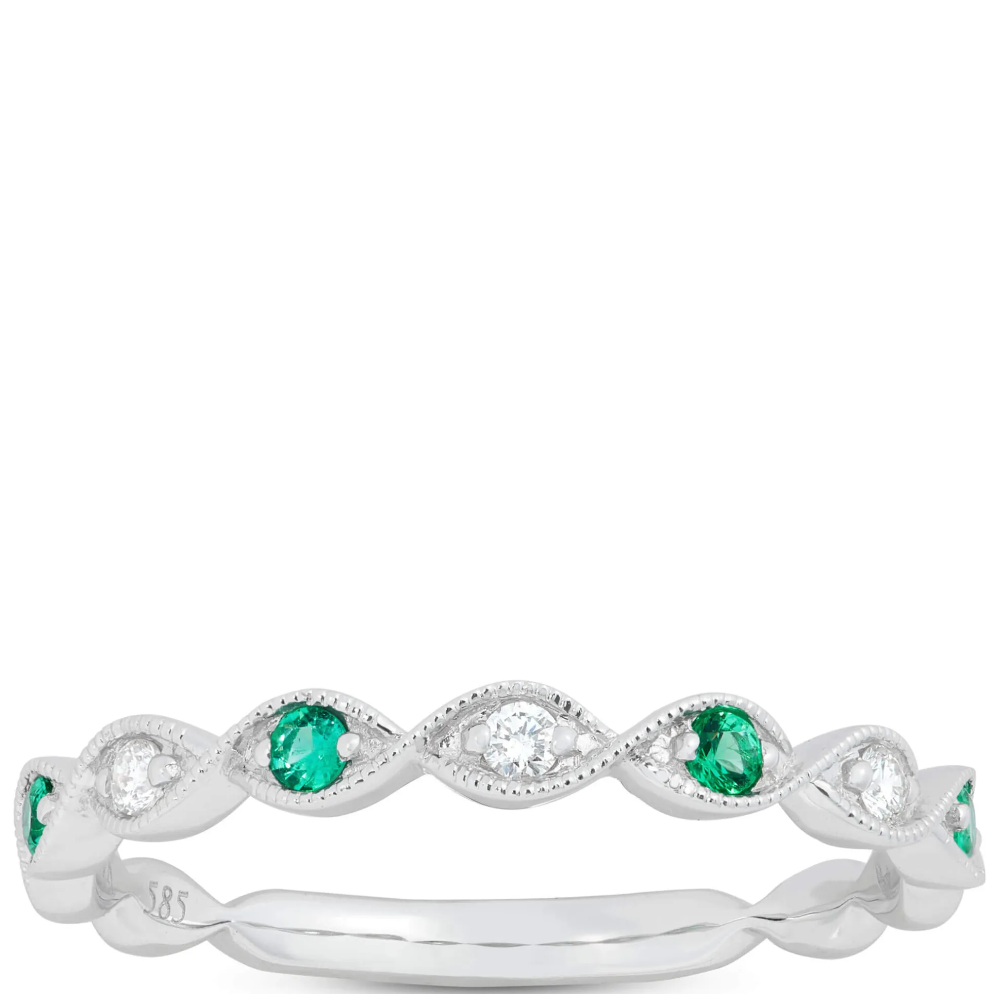 Emerald and Diamond Ring, 14K White Gold