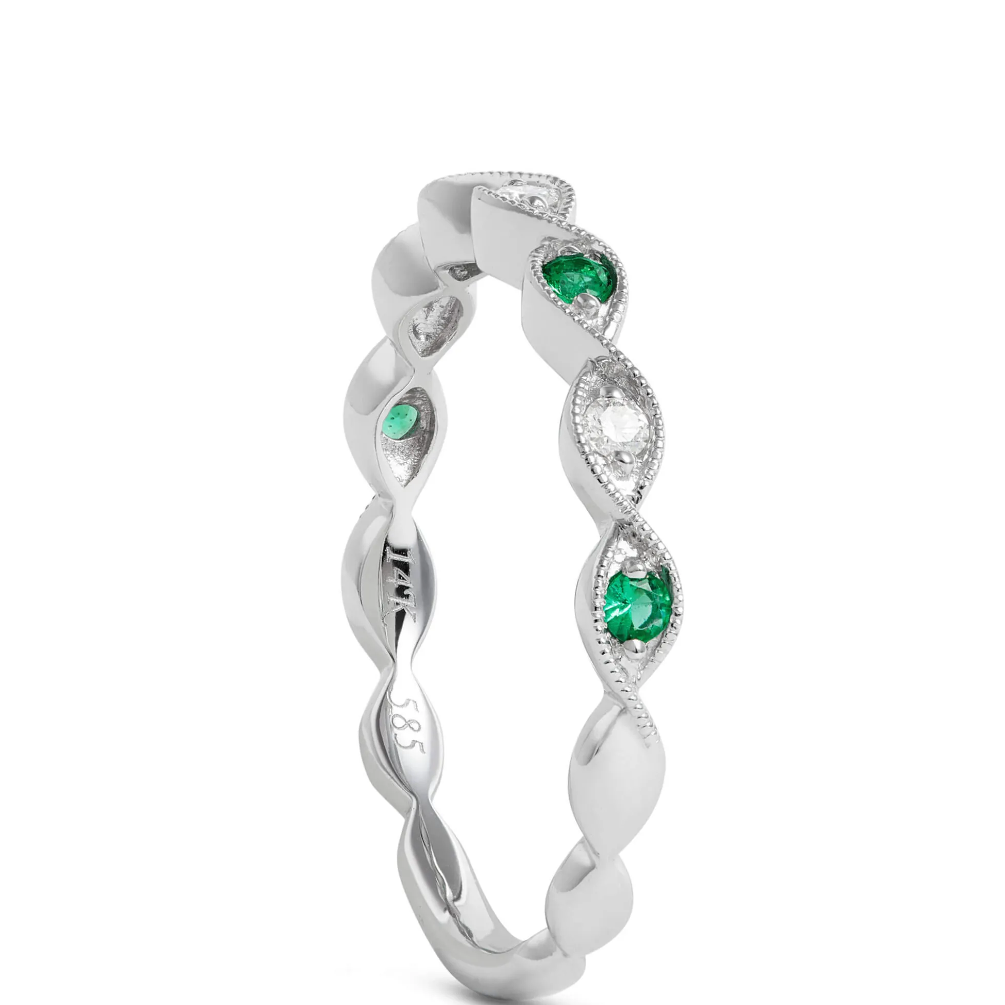 Emerald and Diamond Ring, 14K White Gold