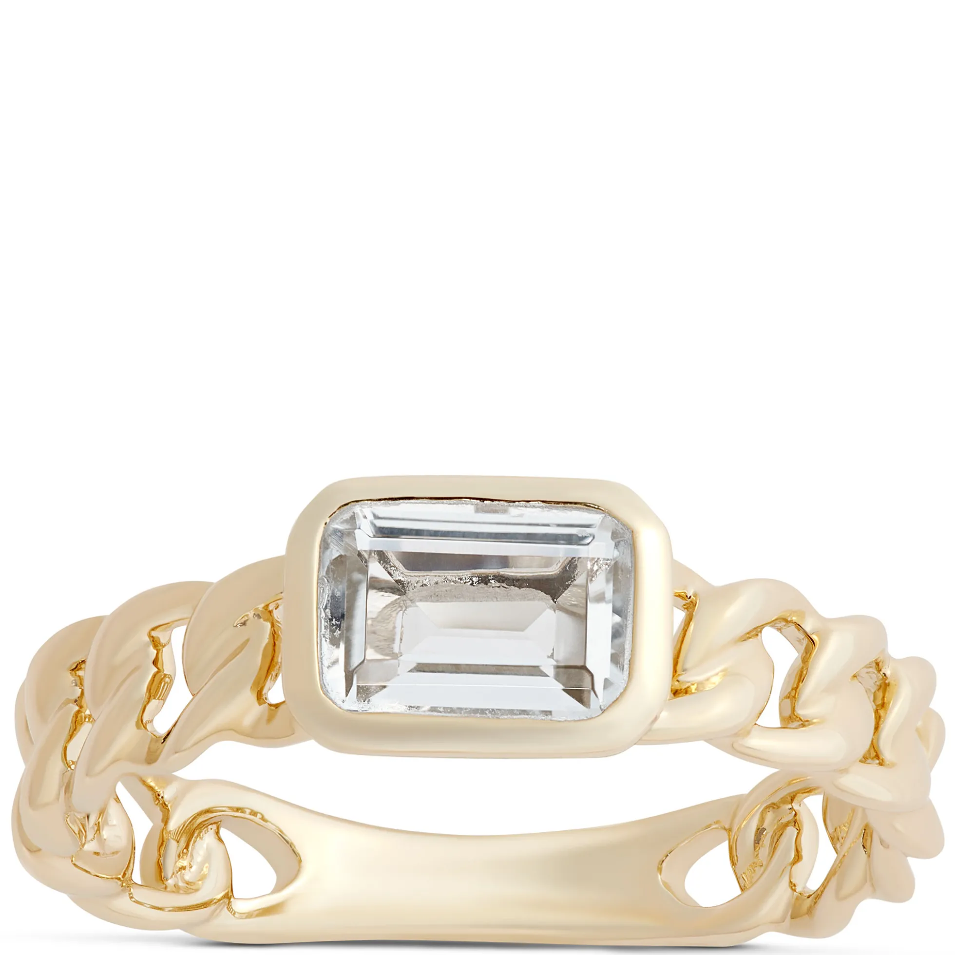 Emerald Cut Aquamarine Linked Shank Ring, 14K Yellow Gold