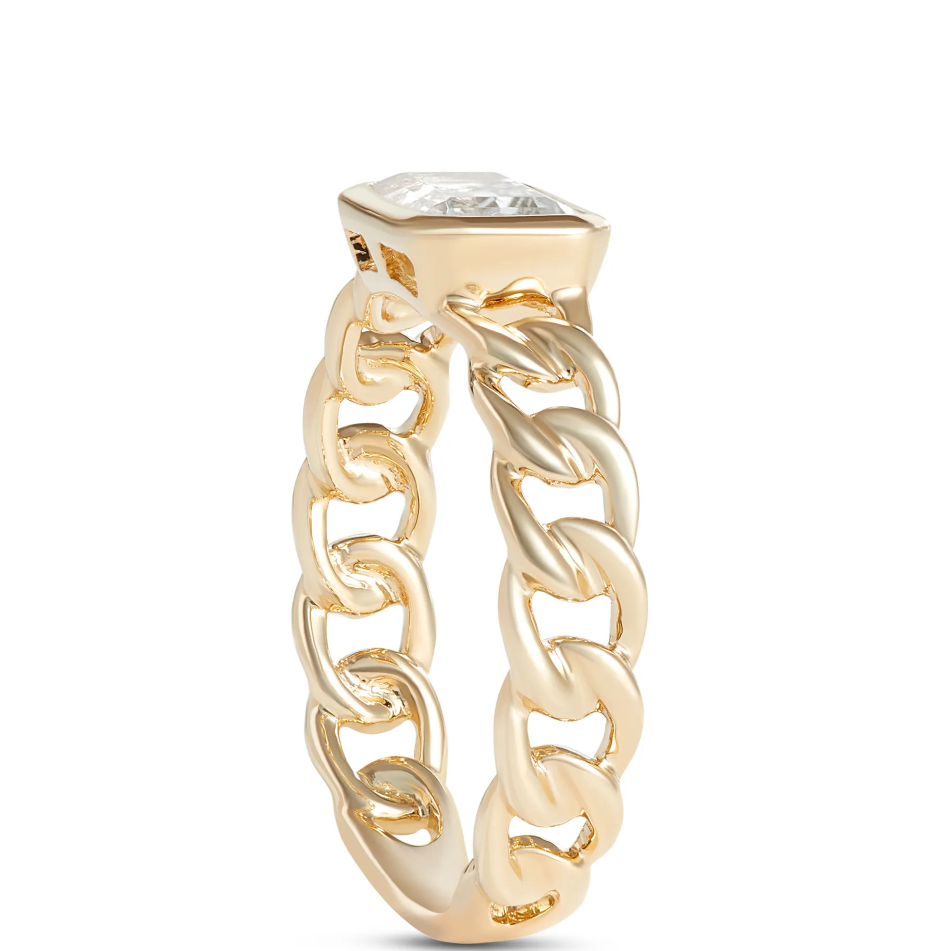 Emerald Cut Aquamarine Linked Shank Ring, 14K Yellow Gold