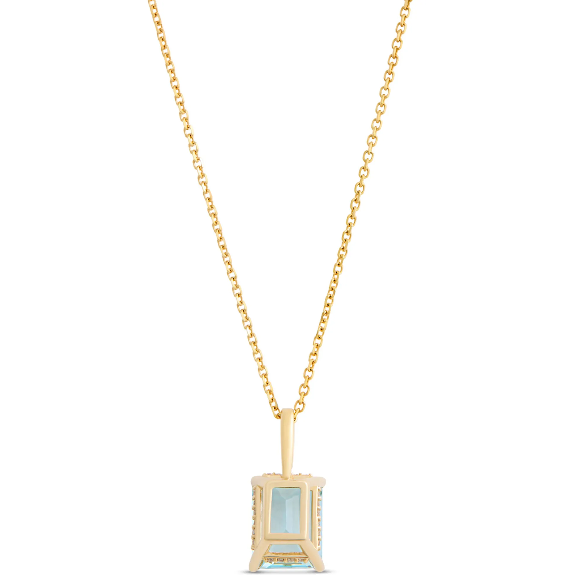 Emerald Cut Aquamarine Necklace, 14K Yellow Gold